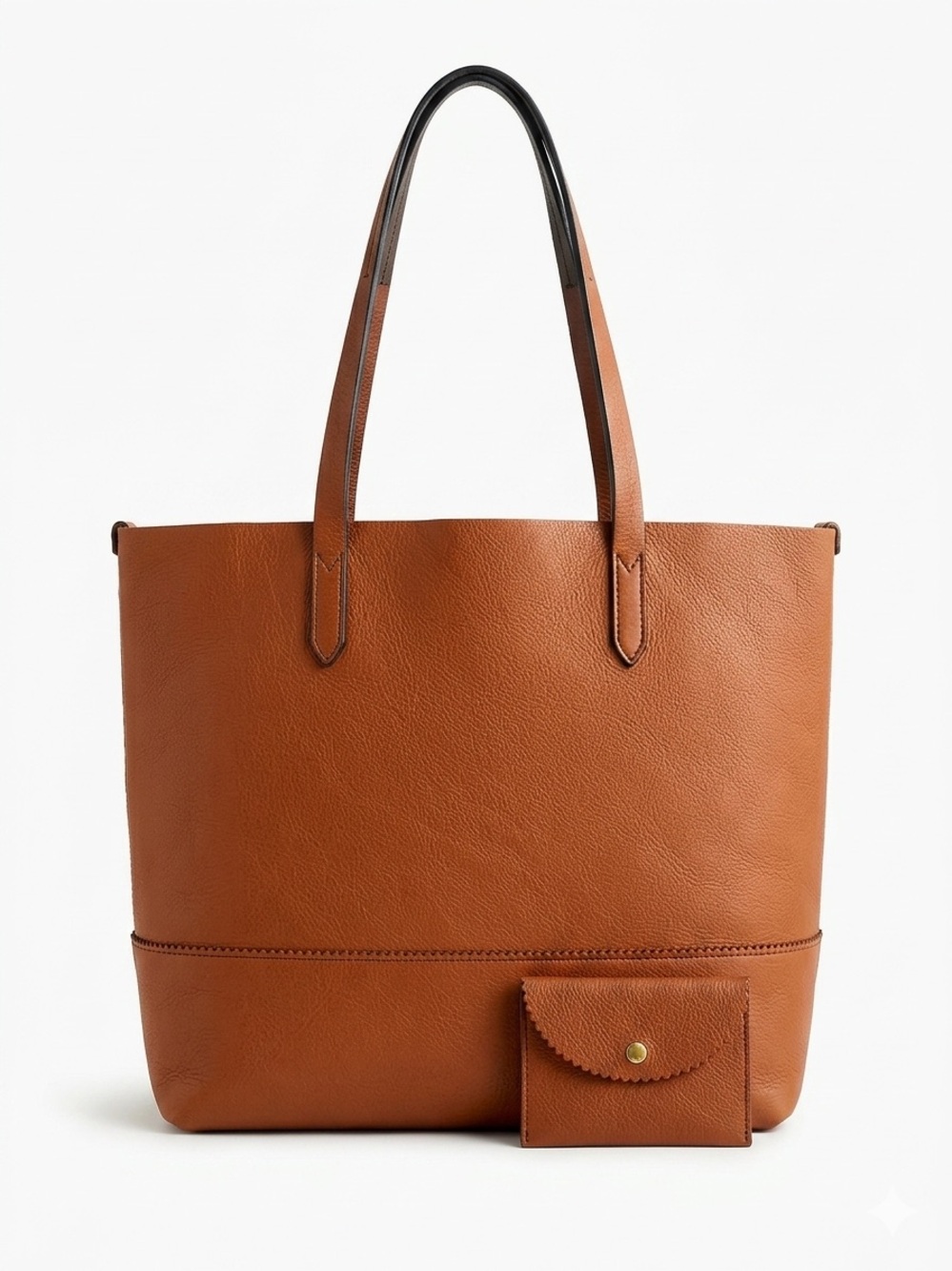 J. Crew All-Day Leather Tote Bag with Cardholder - Cognac